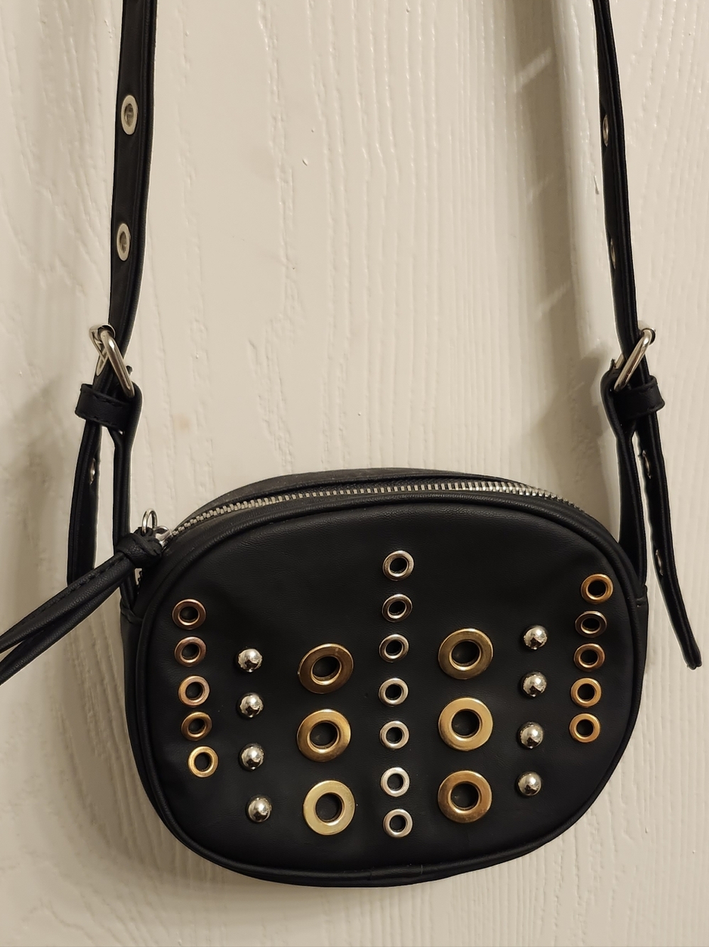 Statement Piece Black Grommet Accent Crossbody Bag